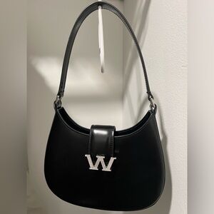 Alexander Wang Black Leather W Logo Shoulder Bag